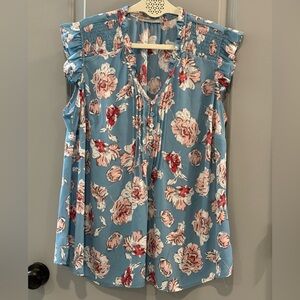 Daniel Rainn Blue and Pink Floral Blouse